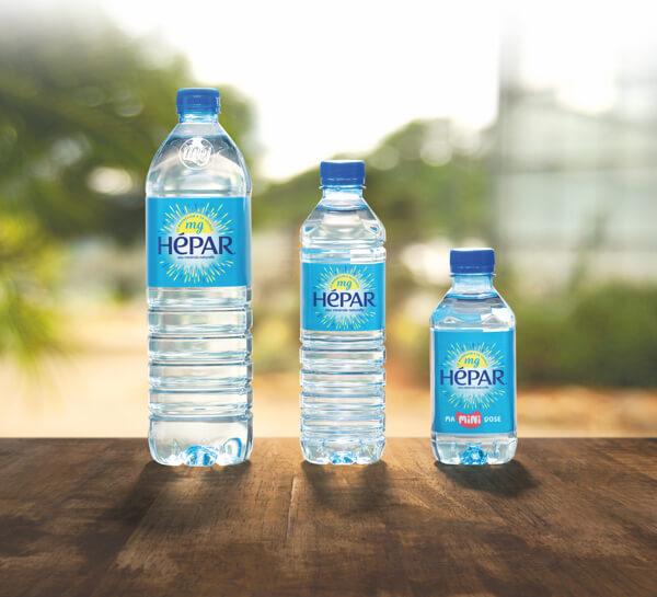 Gamme de bouteilles d'eau minérale Hépar