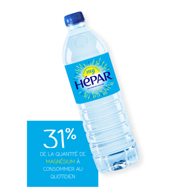 1 L d'Hépar apporte 31 % des apports quotidiens de référence en magnésium